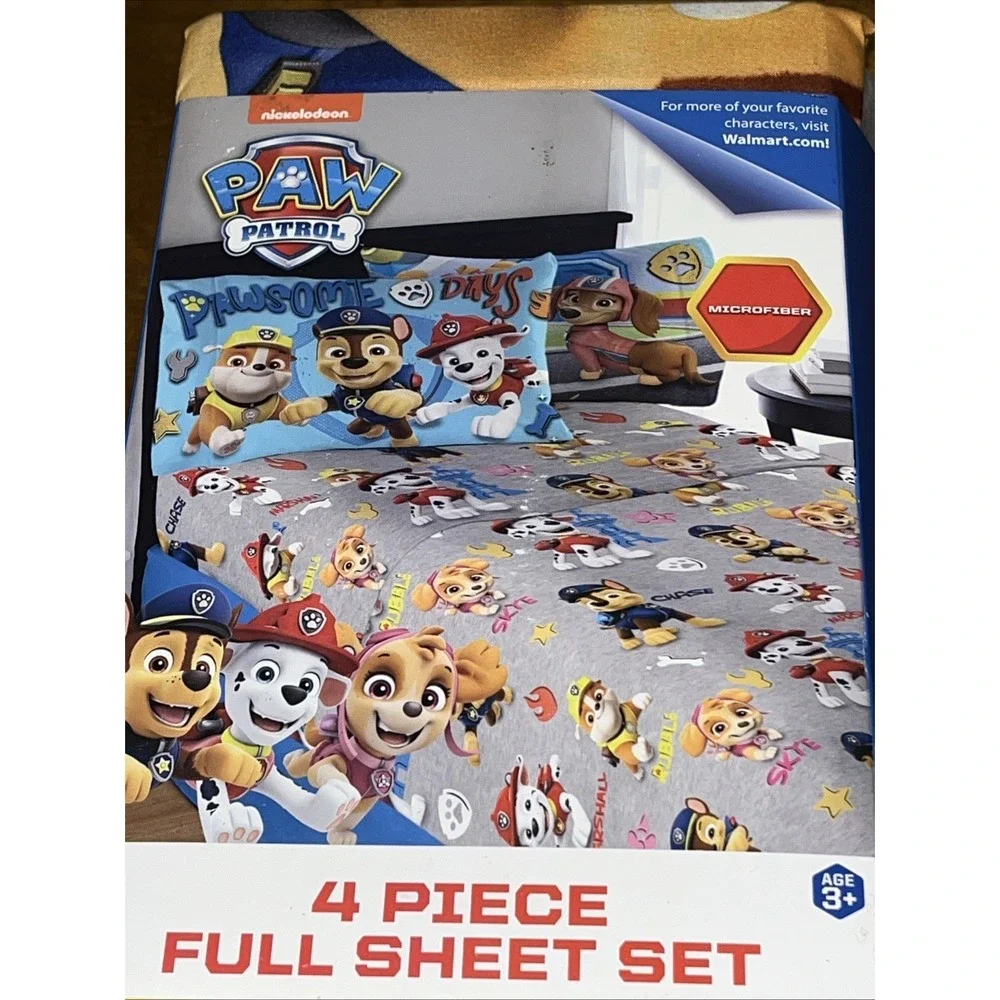 Paw Patrol Full Sheet Set Microfiber 4 Piece Fitted & Flat Sheet 2 Pillowcases